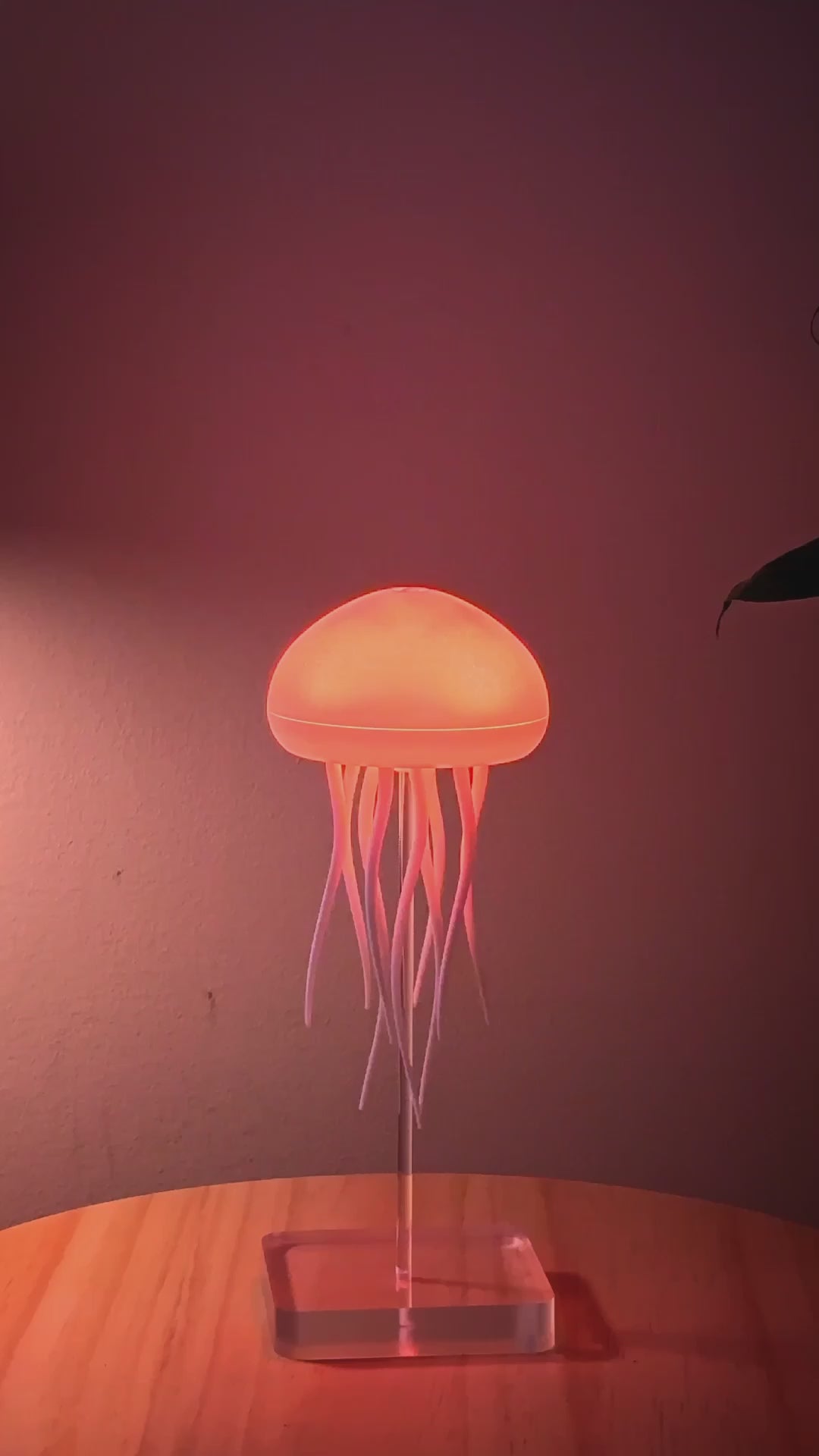 Jellyfish Lamp glowing beautifully on a sidetable